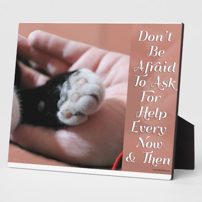 Ask For Help Encouragement Cat Slogan Plaque (Side)