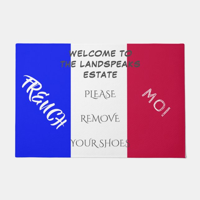 Ask Guests to Remove Shoes with French Flag   Doormat (Front)