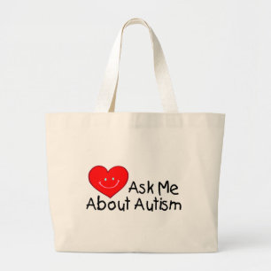 Ask Me About Autism (Heart) Large Tote Bag