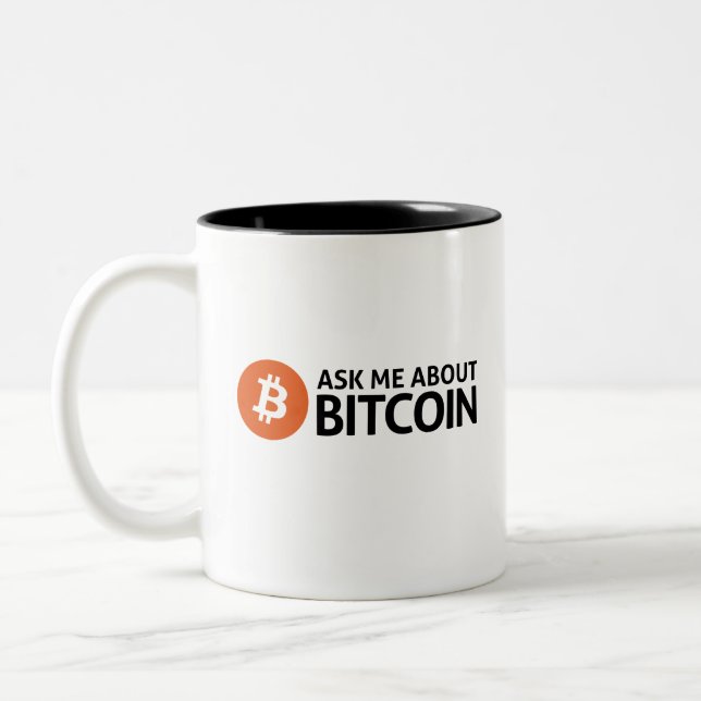 Ask me about bitcoin Two-Tone coffee mug (Left)