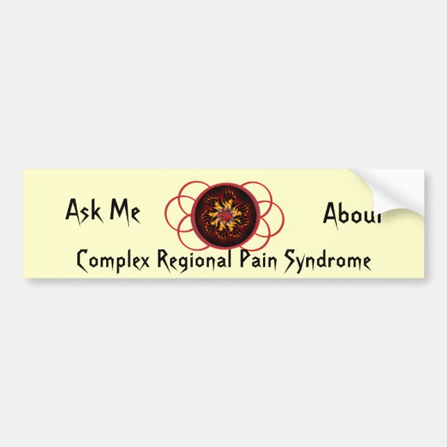 Ask Me About CRPS Red & Black Star Burst Scroll Bumper Sticker (Front)