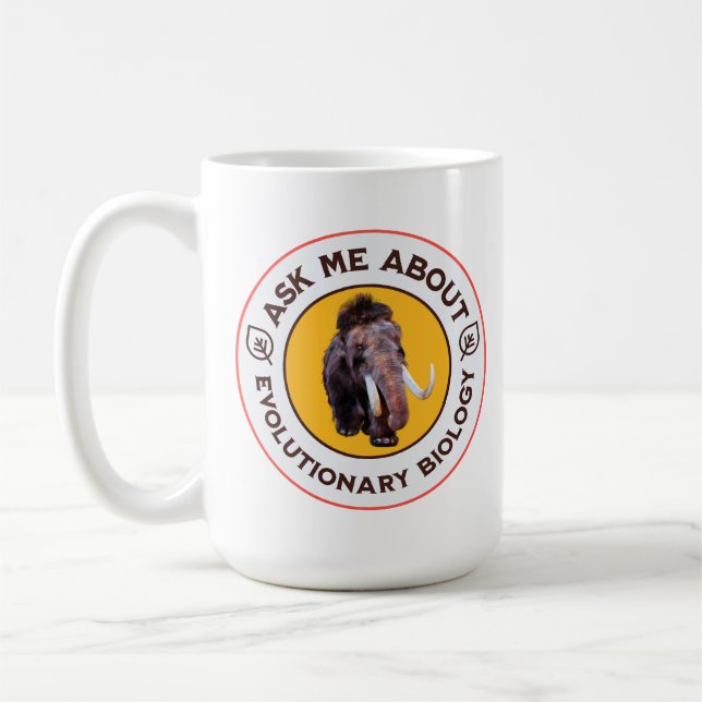 Ask Me About Evolutionary Biology Woolly Mammoth Coffee Mug (Left)