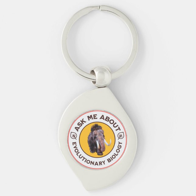 Ask Me About Evolutionary Biology Woolly Mammoth Key Ring (Front)