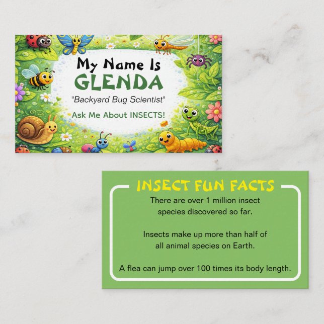 Ask Me About Insects Kids Personal Calling Card (Front/Back)