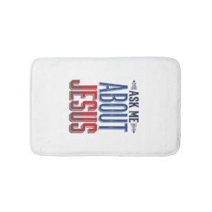 Ask Me About Jesus Vintage Christian Shirt Design  Bath Mat