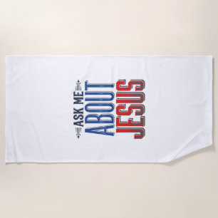 Ask Me About Jesus Vintage Christian Shirt Design Beach Towel