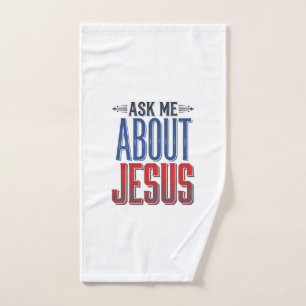 Ask Me About Jesus Vintage Christian Shirt Design Hand Towel
