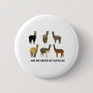 Ask me about my alpacas 6 cm round badge