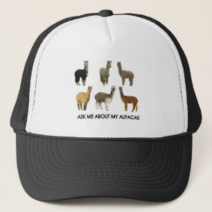Ask me about my alpacas trucker hat