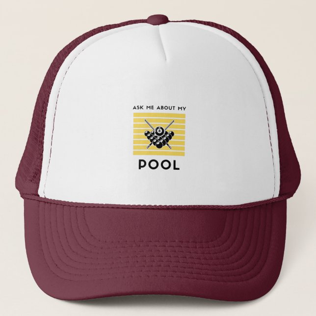 Ask me about my billiard pool trucker hat (Front)