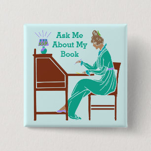 Ask Me About My Book Art Deco Lady Author 15 Cm Square Badge