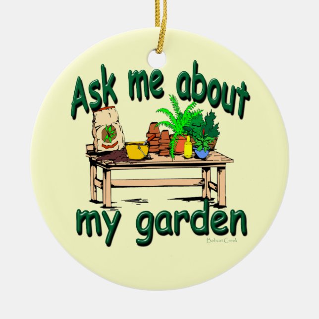 Ask Me About My Garden Ceramic Tree Decoration (Front)