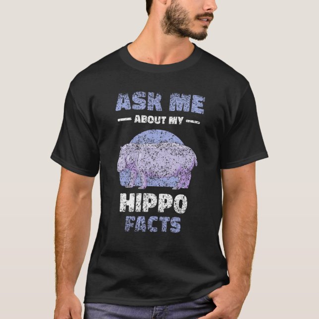 Ask Me About My Hippo Facts Hippopotamus Saying Hi T-Shirt (Front)