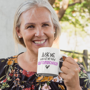 Ask Me About My New Grandchild Initial Pink Coffee Mug