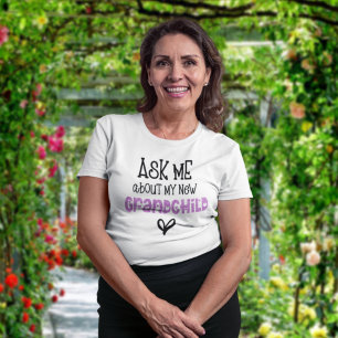 Ask Me About My New Grandchild Pink Faux Glitter T-Shirt