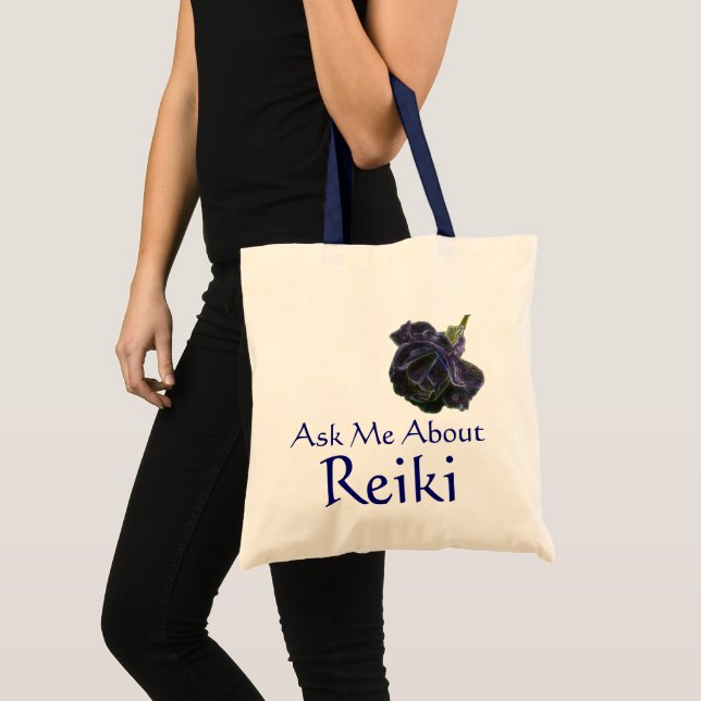 Ask Me About Reiki Purple Rose Tote Bag (Front (Product))