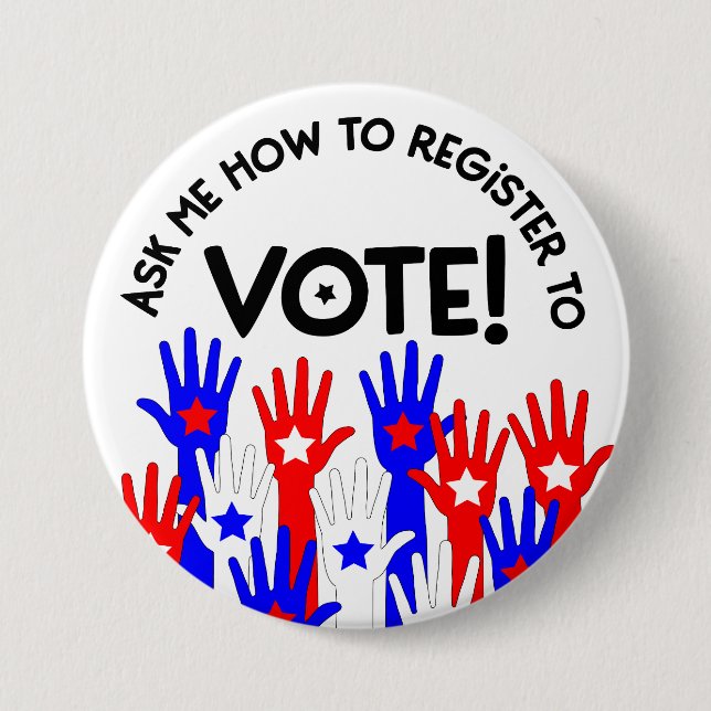 Ask Me How to Register to Vote red blue 7.5 Cm Round Badge (Front)
