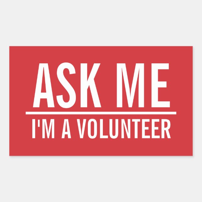 Ask Me | Red Volunteer Badge Rectangular Sticker (Front)