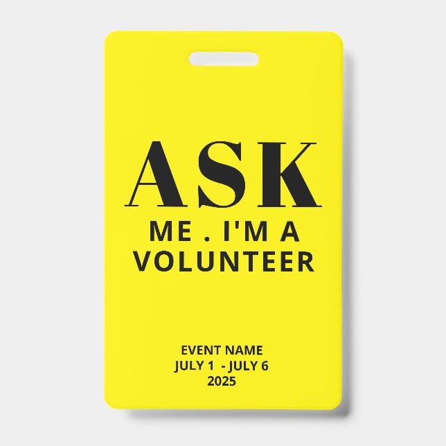 Ask Me Yellow Volunteer ID Badge (Front)