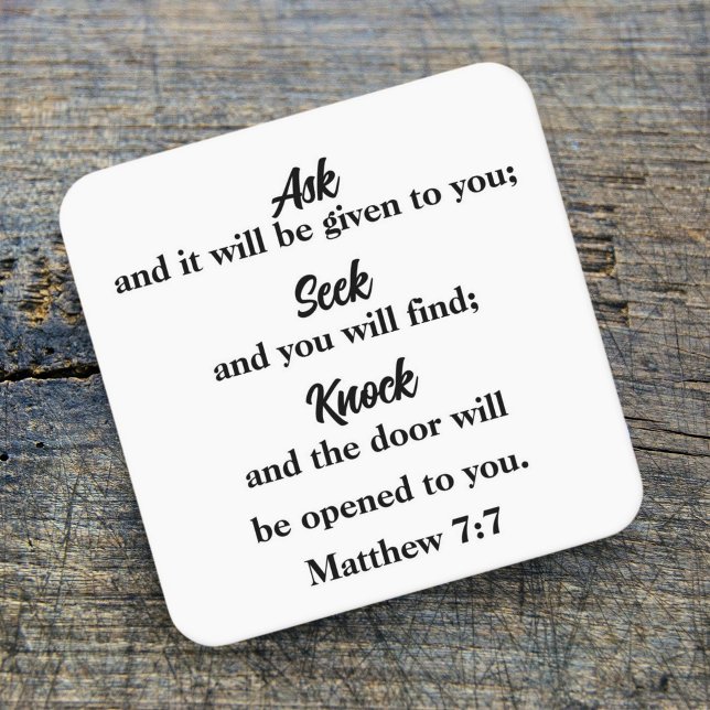  Ask Seek Knock Matthew 7:7 Bible Verse Square Paper Coaster (Creator Uploaded)