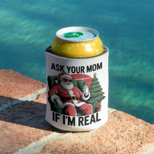 Ask Your Mum Funny Santa Snarky Retro Xmas Can Cooler