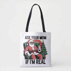 Ask Your Mum Funny Santa Snarky Retro Xmas Tote Bag