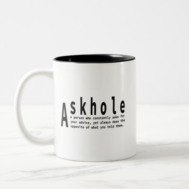 Askholes - Sarcastic Dictionary Definition Two-Tone Coffee Mug (Left)