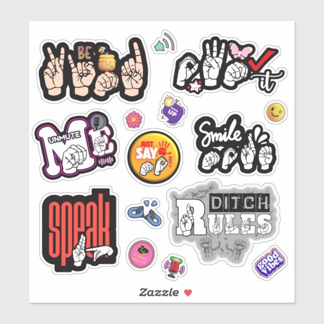ASL Affirmation Stickers – Voice, Kindness, Power (Sheet)