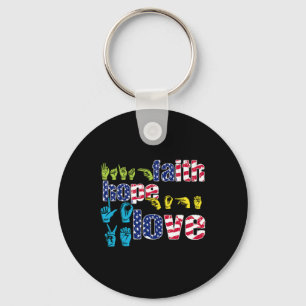Asl American Sign Language 4th Of July Faith Hope Key Ring