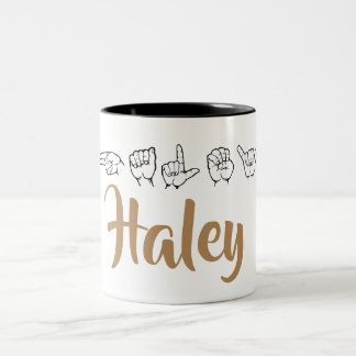 ASL American Sign Language Finger spelled Haley Two-Tone Coffee Mug