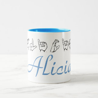 ASL American Sign Language Fingerspelled Alicia Tw Two-Tone Coffee Mug