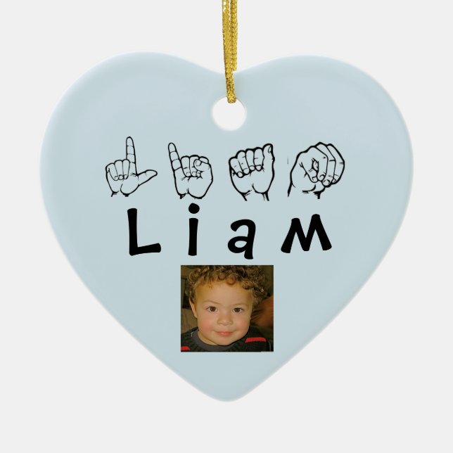 ASL American Sign Language Fingerspelled Liam Ceramic Ornament (Front)