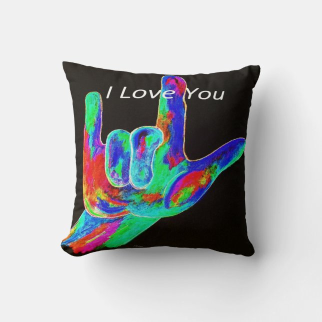 ASL American Sign Language I LOVE YOU Pillow (Front)