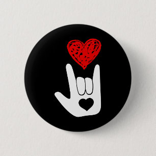 ASL American Sign Language Love Hand Sign ASL Squa 6 Cm Round Badge