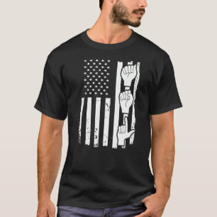 Asl American Sign Language Usa Flag T-Shirt