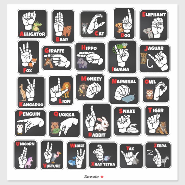 ASL Animal Alphabet Sticker – Educational & Fun (Sheet)