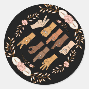 Asl Anti Trump Sign Language Floral Funny Classic Round Sticker
