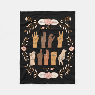 Asl Anti Trump Sign Language Floral Funny Fleece Blanket