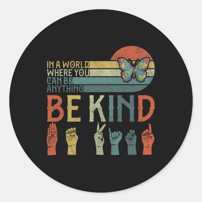 Asl Be Kind S  Classic Round Sticker (Front)