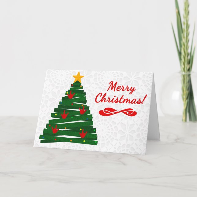 ASL Christmas Tree Card w/ ILY Handshape Ornaments (Front)