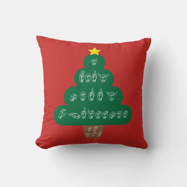 ASL Christmas Tree Pillow American Sign Language (Front)