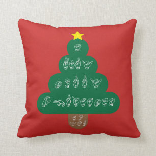 ASL Christmas Tree Pillow American Sign Language