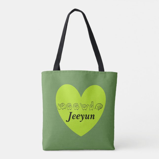 ASL Custom Name Jeeyun Fingerspell Alphabet Tote Bag (Back)