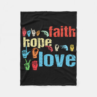 Asl Faith Hope Love American Sign Language Christi Fleece Blanket