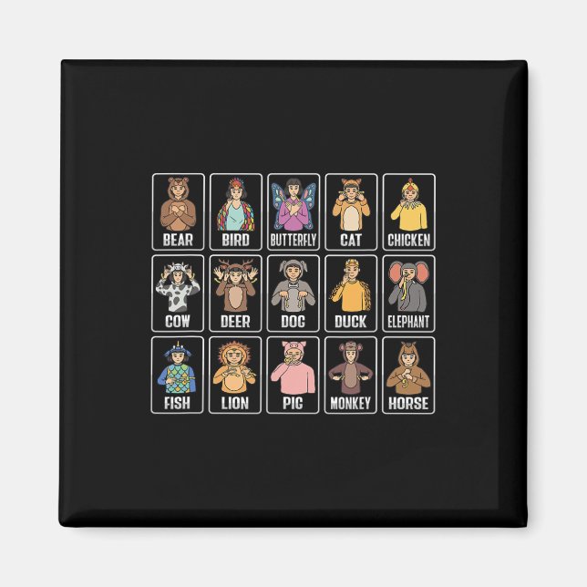 Asl Hand Gesture Animals Deaf Hearing Loss Awarene Magnet (Front)