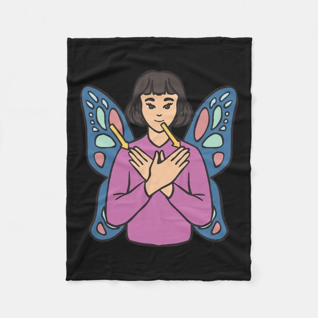 Asl Hand Gesture Deaf Hearing Loss Awareness Girl  Fleece Blanket (Front)