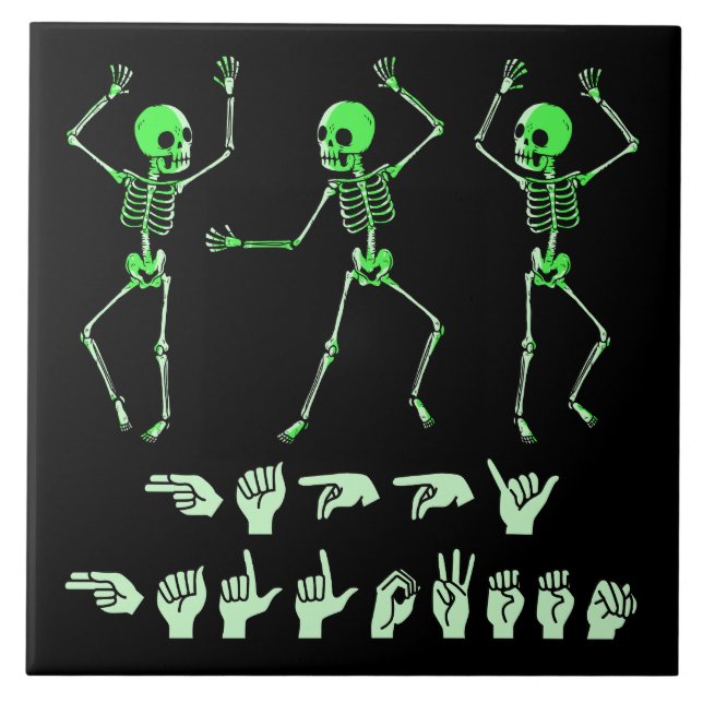 ASL Happy Halloween I - Cute Spooky Season Ceramic Tile (Front)