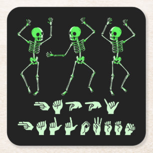 ASL Happy Halloween I - Cute Spooky Season Square Paper Coaster