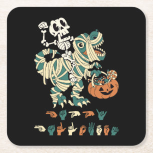 ASL Happy Halloween II - Cute Spooky Season Square Paper Coaster