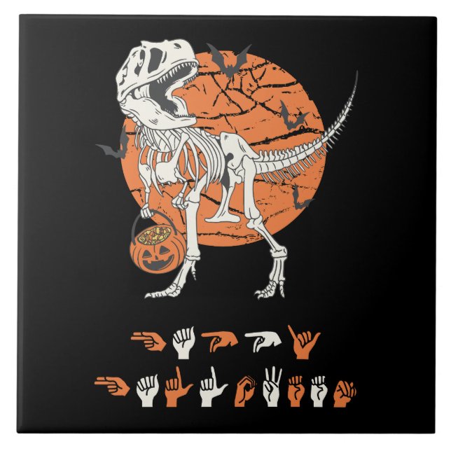 ASL Happy Halloween III - Cute Spooky Season Ceramic Tile (Front)